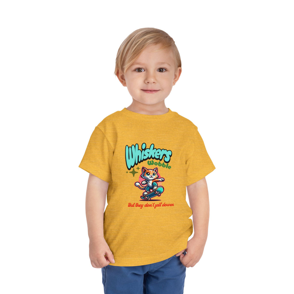 Toddler Tee — "Whiskers Wobble" Cute Skateboarding Cat Graphic Tee