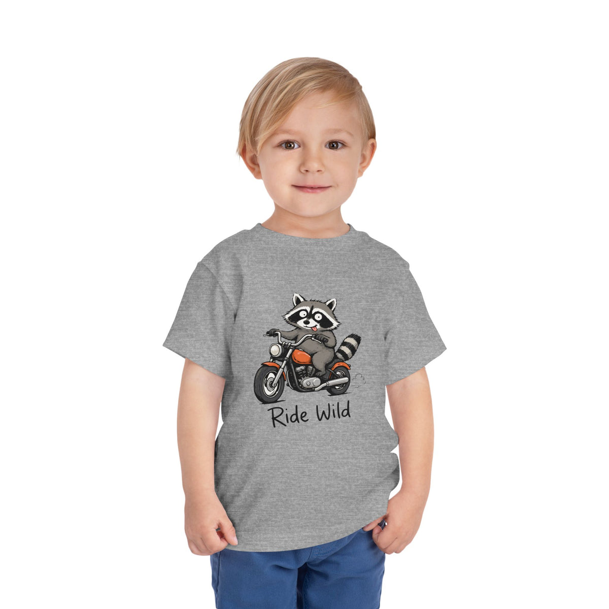 Toddler Tee — "Ride Wild" Raccoon on Motorcycle
