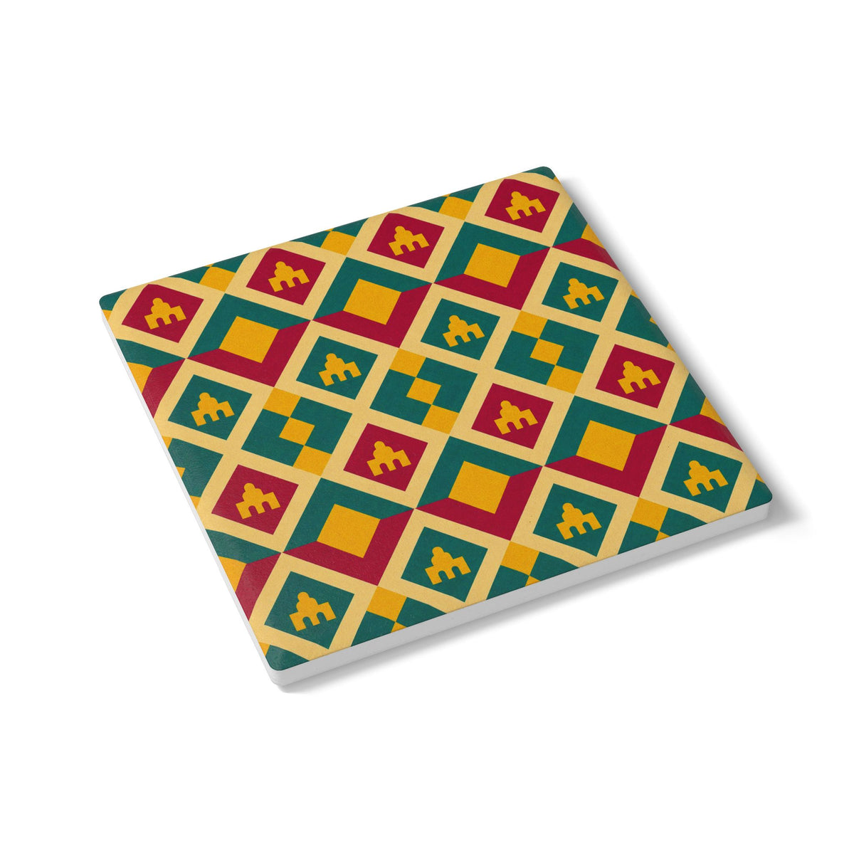 Geometric Moroccan Tile Ceramic Coaster — Colorful Retro Diamond Pattern