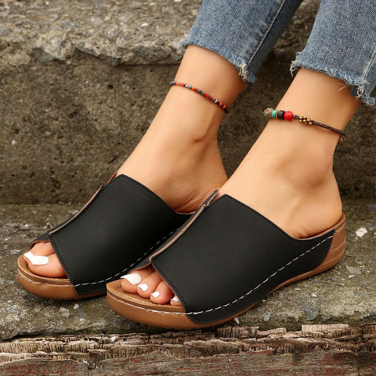 Fashion Solid Wedges Summer Casual Women Sandals Peep-toe Outdoor Slippers - GIFTS EMPORIUM