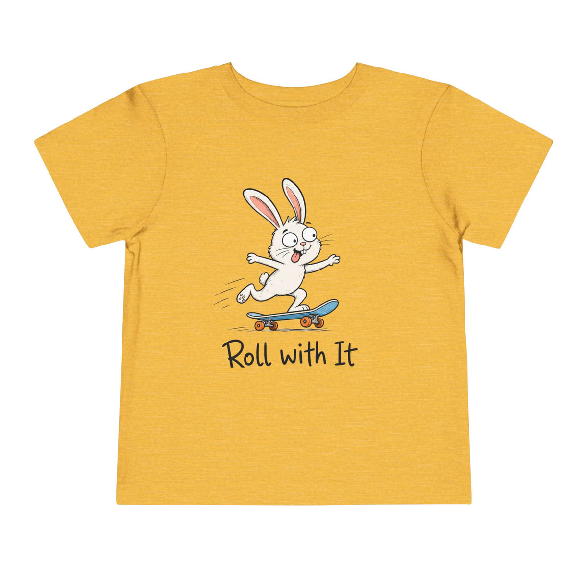 Toddler Tee — "Roll With It" Skateboarding Bunny Kids Shirt