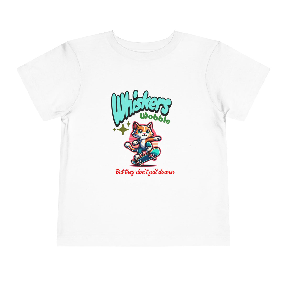 Toddler Tee — "Whiskers Wobble" Cute Skateboarding Cat Graphic Tee