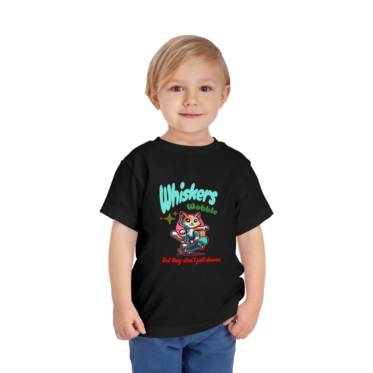 Toddler Tee — "Whiskers Wobble" Cute Skateboarding Cat Graphic Tee