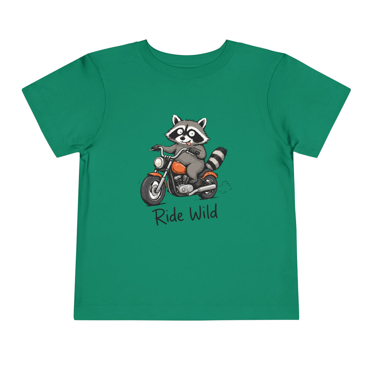 Toddler Tee — "Ride Wild" Raccoon on Motorcycle