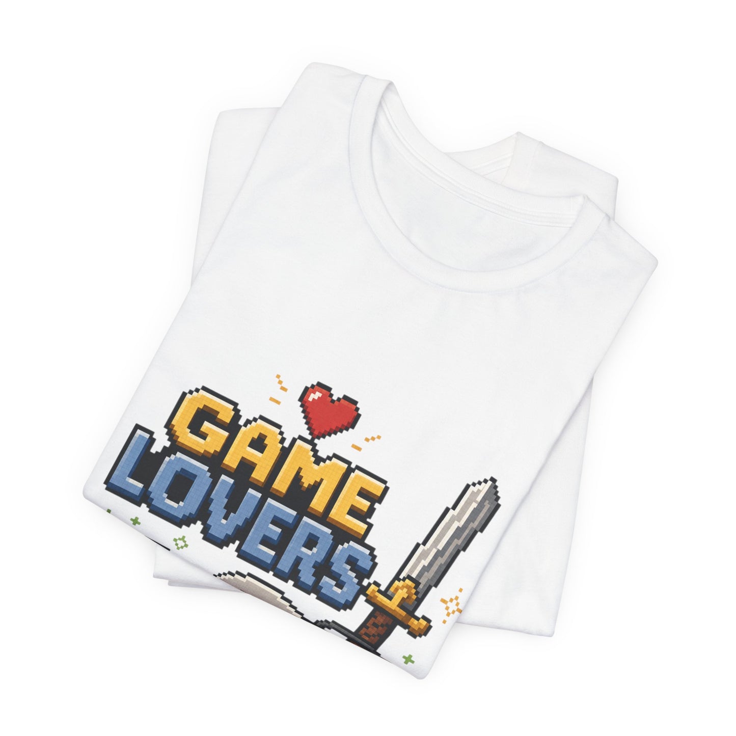 Game Lovers Pixel Art T-Shirt — Retro Controller, Sword & Power-Ups Tee