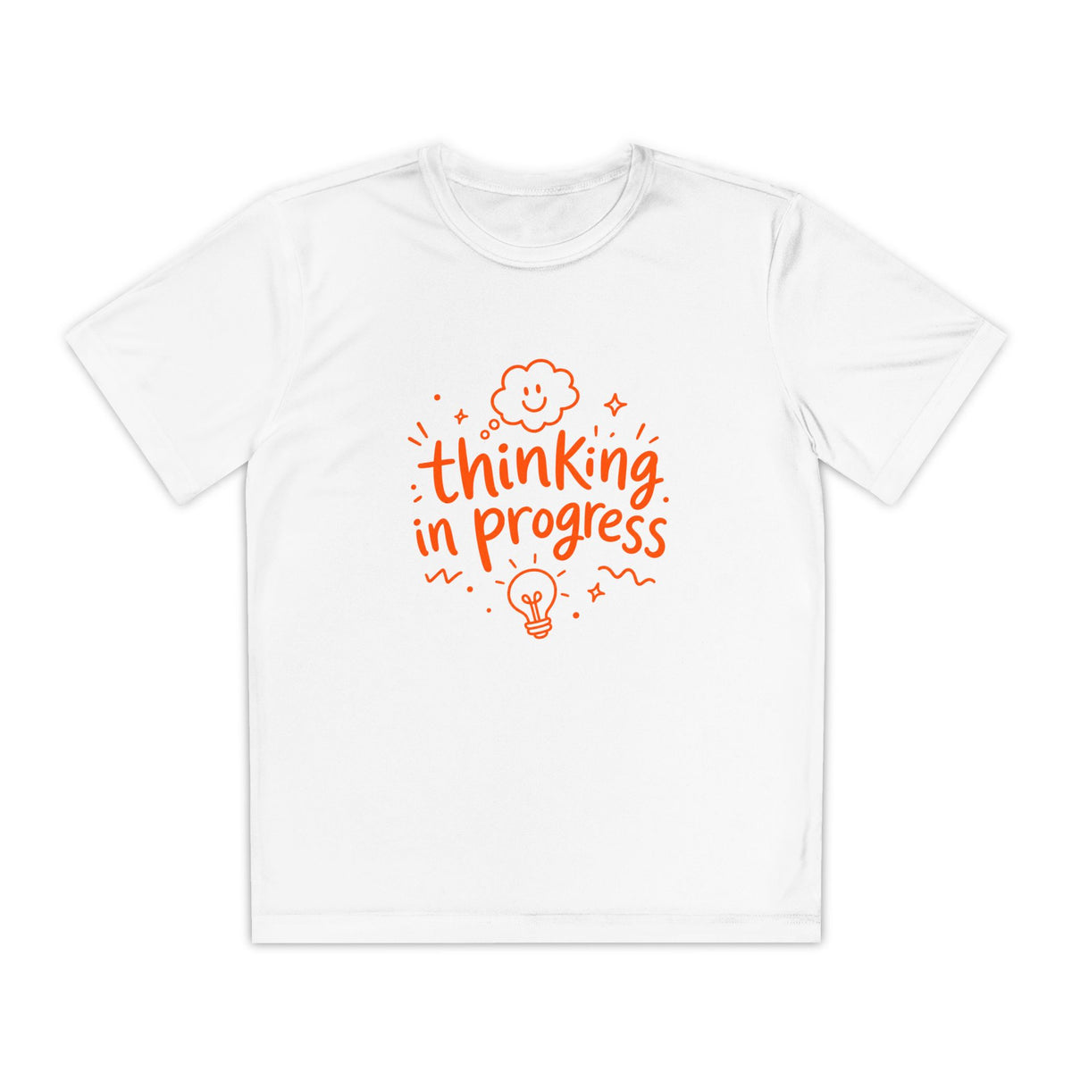 Youth T‑Shirt — "Thinking In Progress" Kids Graphic Tee (Cute Brain & Lightbulb Design)