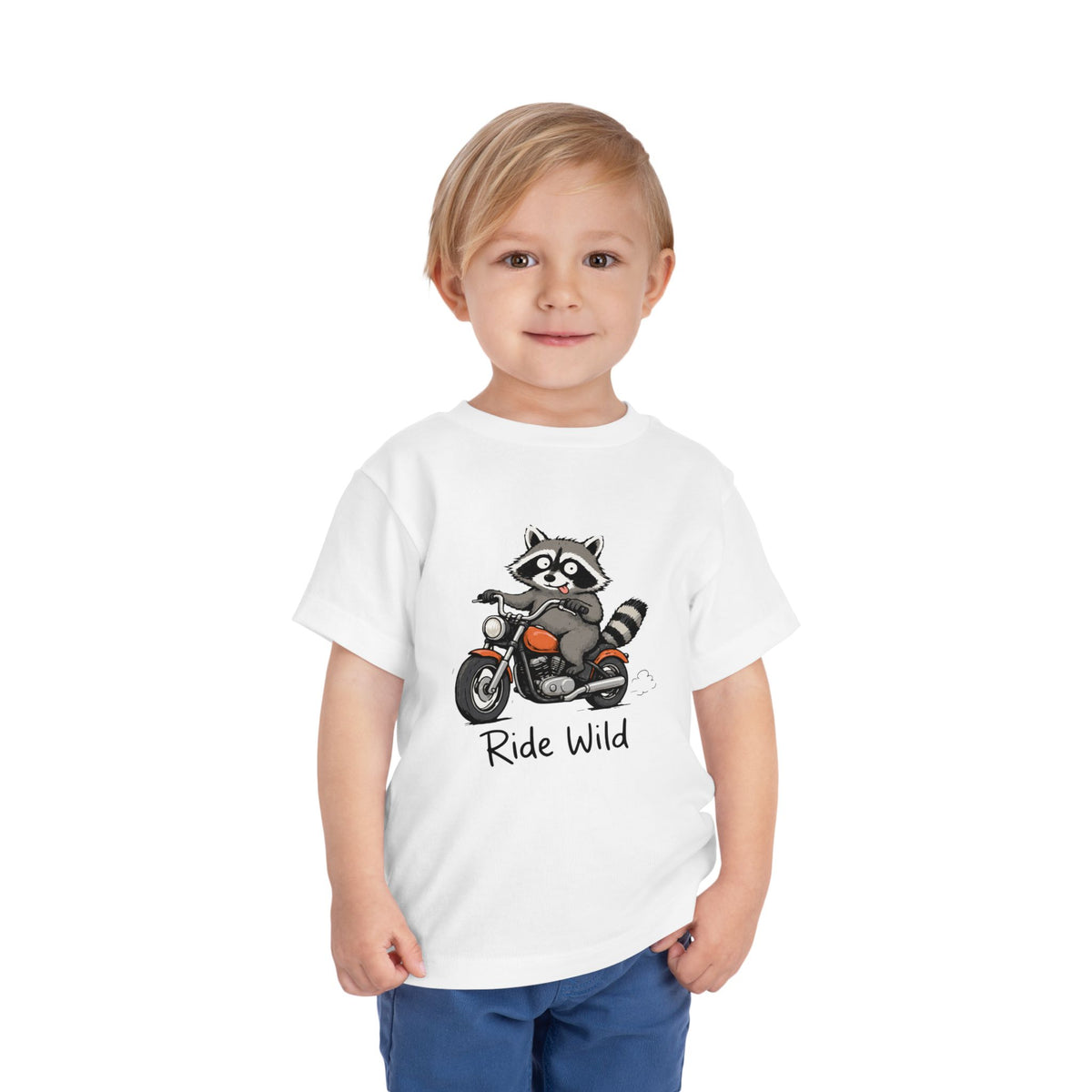 Toddler Tee — "Ride Wild" Raccoon on Motorcycle