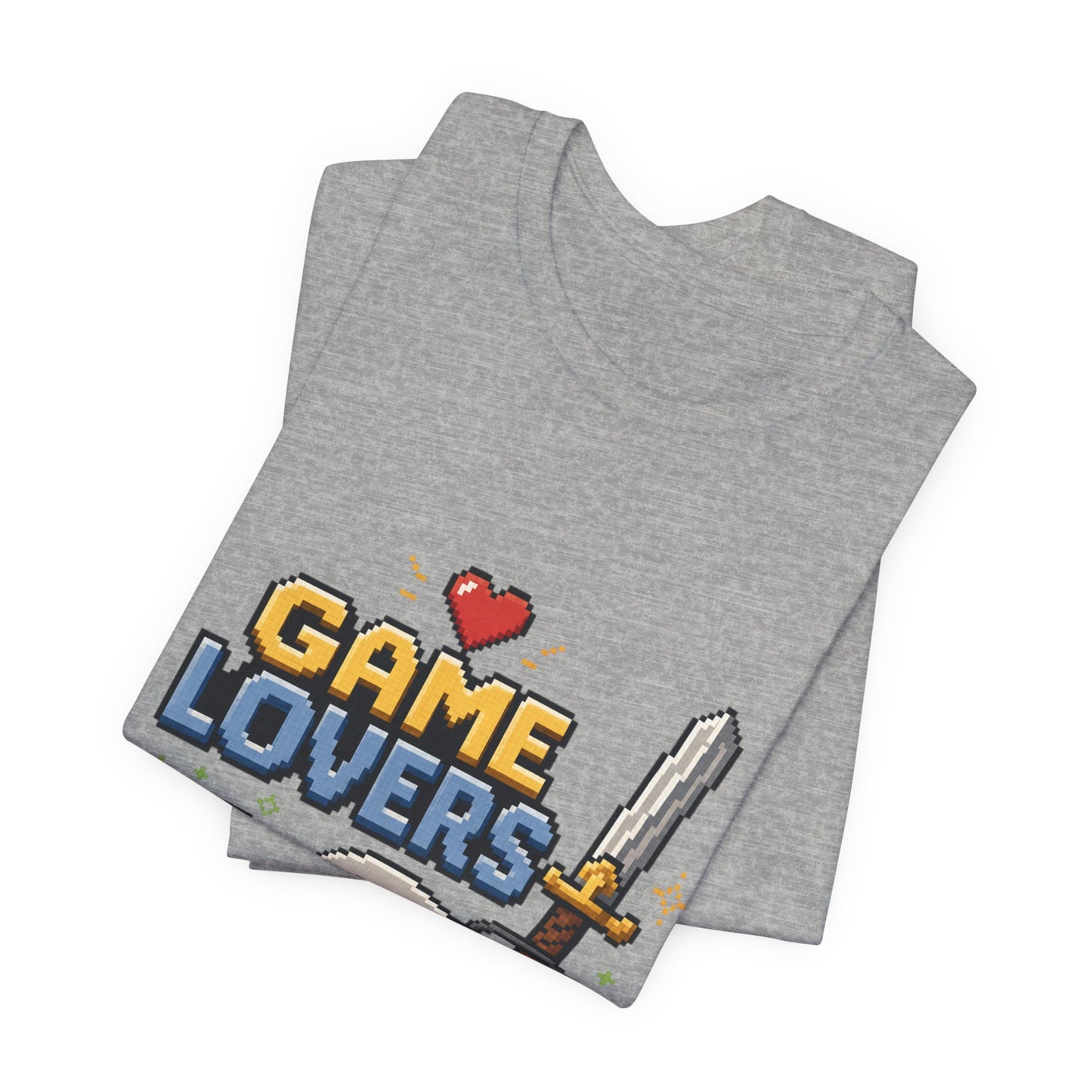 Game Lovers Pixel Art T-Shirt — Retro Controller, Sword & Power-Ups Tee