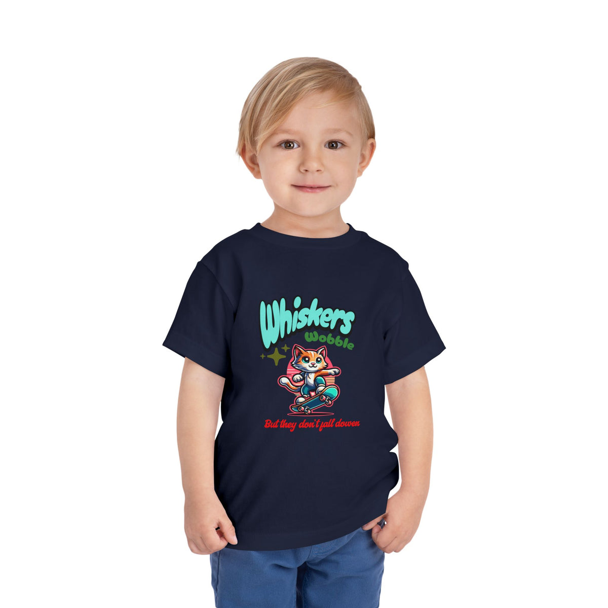 Toddler Tee — "Whiskers Wobble" Cute Skateboarding Cat Graphic Tee