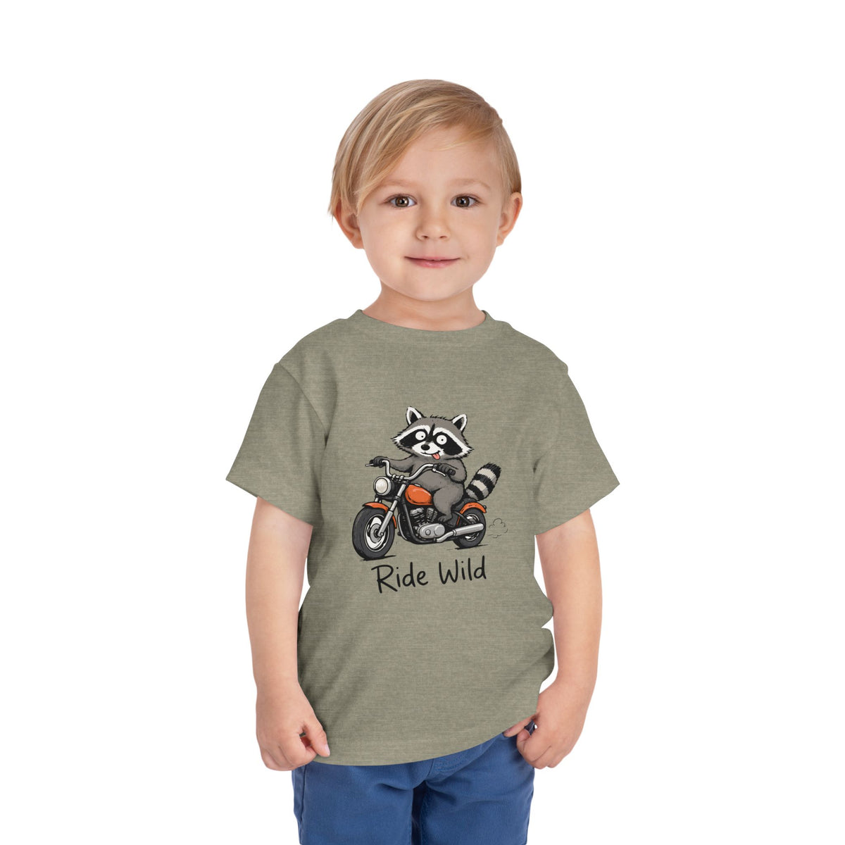 Toddler Tee — "Ride Wild" Raccoon on Motorcycle