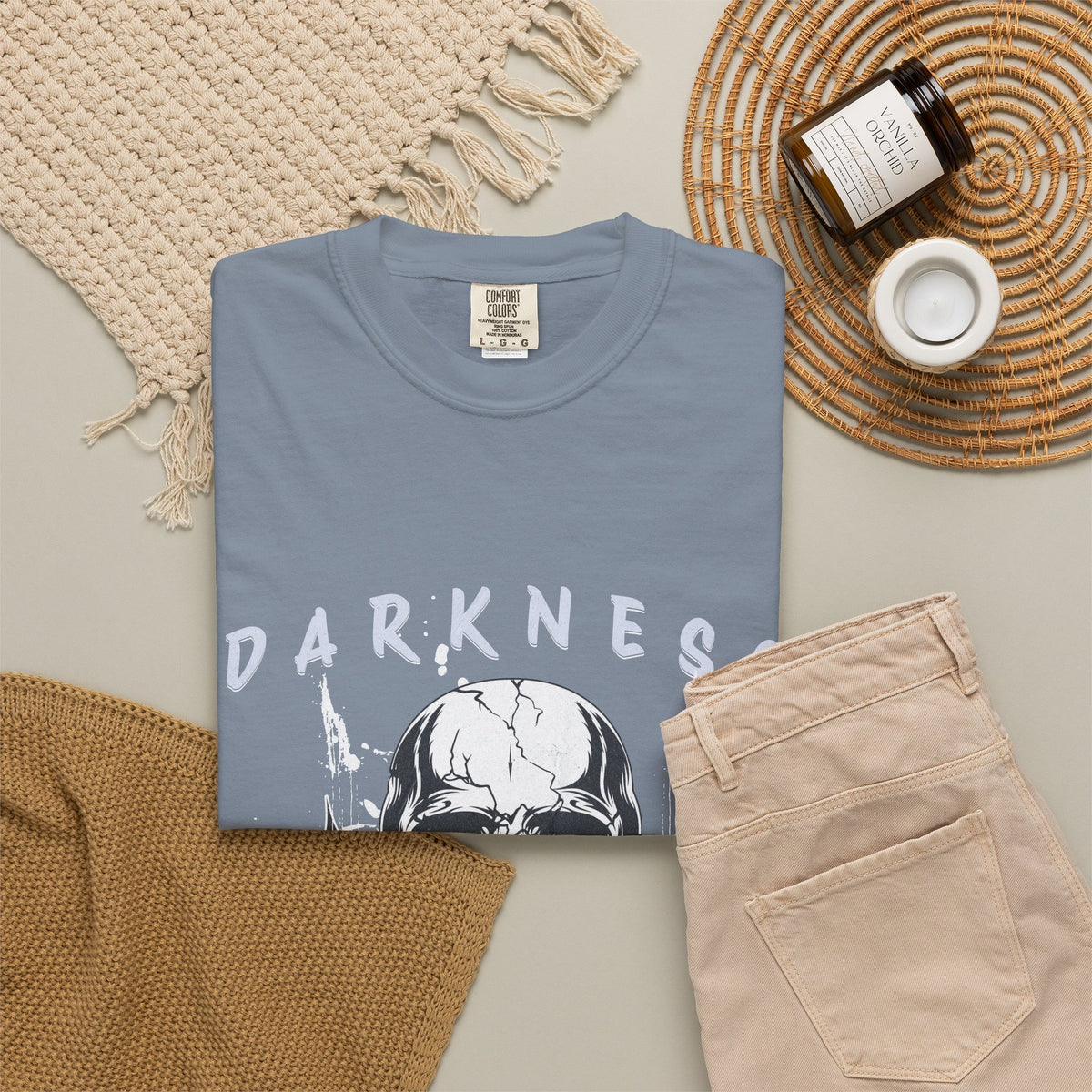 Skull "Darkness No Fear" Graphic T-Shirt