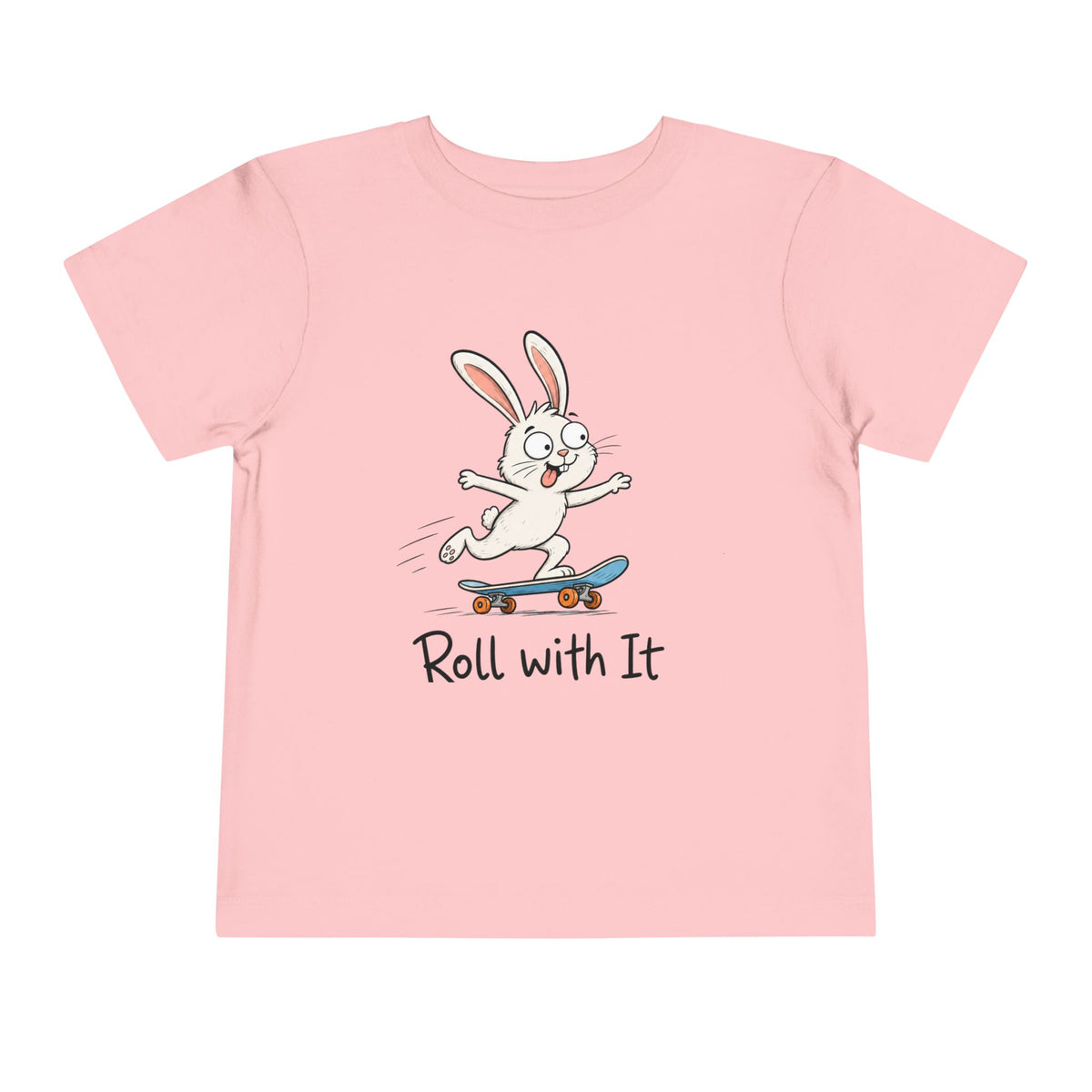 Toddler Tee — "Roll With It" Skateboarding Bunny Kids Shirt