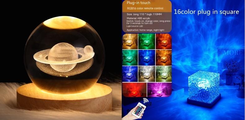 LED Water Ripple Ambient Night Light USB Rotating Projection Crystal Table Lamp RGB Dimmable Home Decoration 16 Color Gifts - GIFTS EMPORIUM