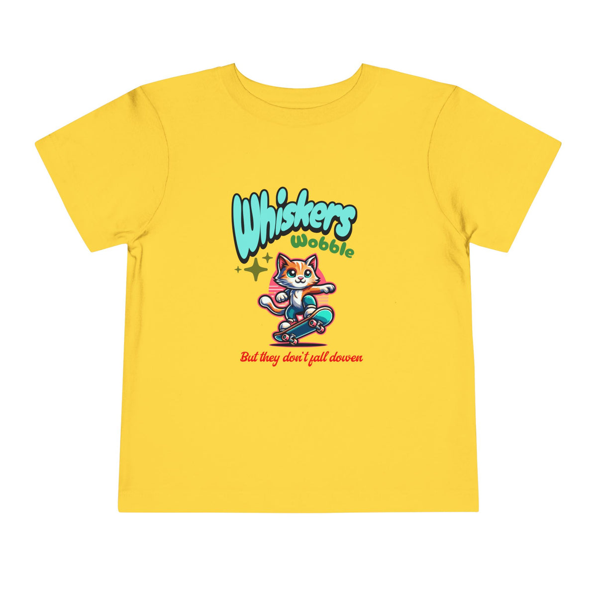 Toddler Tee — "Whiskers Wobble" Cute Skateboarding Cat Graphic Tee
