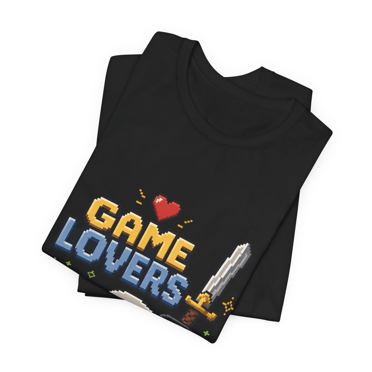 Game Lovers Pixel Art T-Shirt — Retro Controller, Sword & Power-Ups Tee