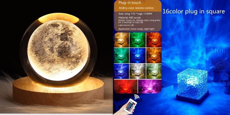 LED Water Ripple Ambient Night Light USB Rotating Projection Crystal Table Lamp RGB Dimmable Home Decoration 16 Color Gifts - GIFTS EMPORIUM