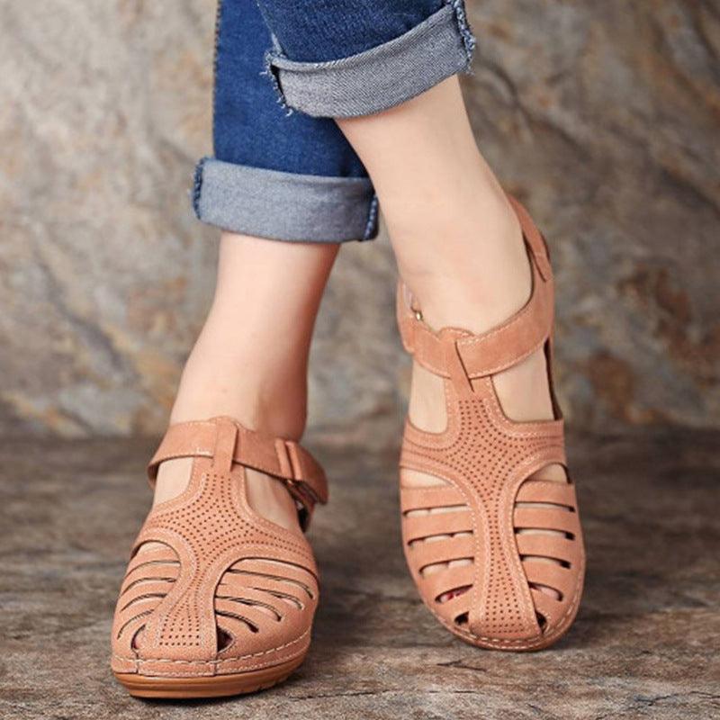 Women's Plus Size Retro Sandals Round Toe Wedge Sandals - GIFTS EMPORIUM