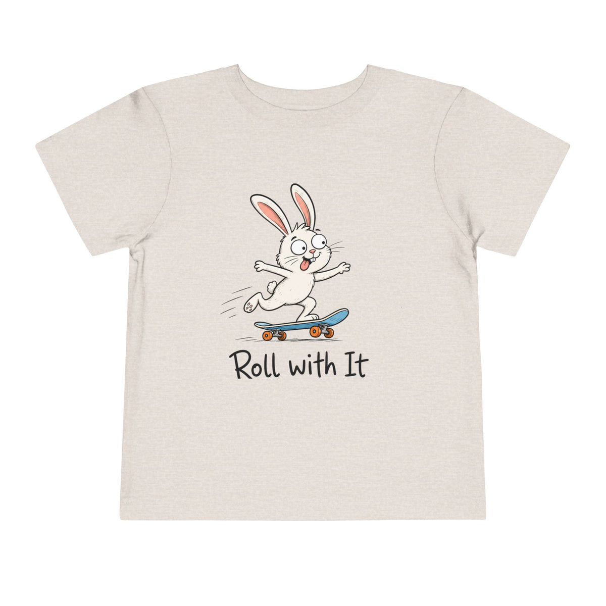Toddler Tee — "Roll With It" Skateboarding Bunny Kids Shirt