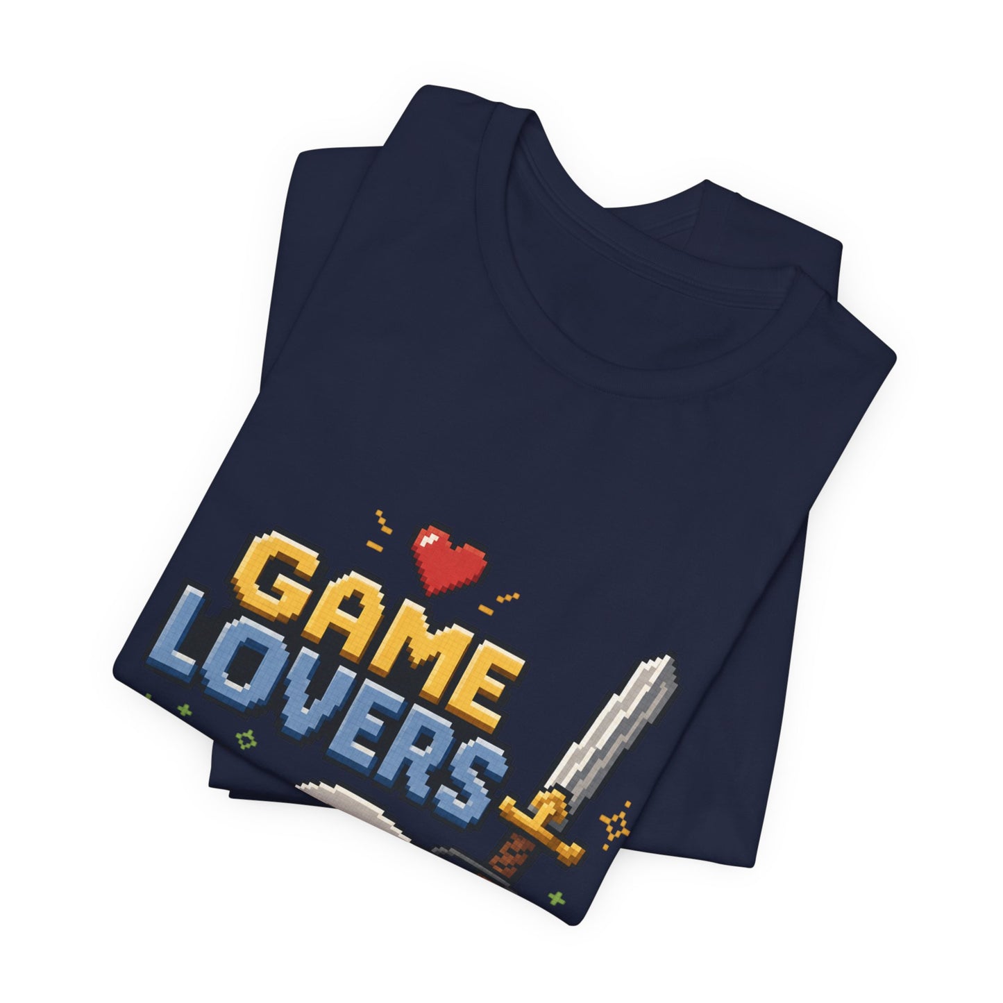 Game Lovers Pixel Art T-Shirt — Retro Controller, Sword & Power-Ups Tee