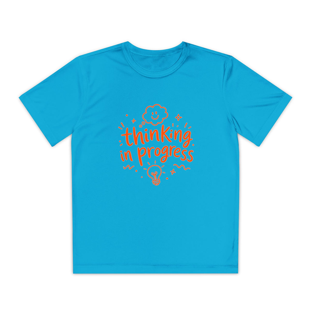 Youth T‑Shirt — "Thinking In Progress" Kids Graphic Tee (Cute Brain & Lightbulb Design)