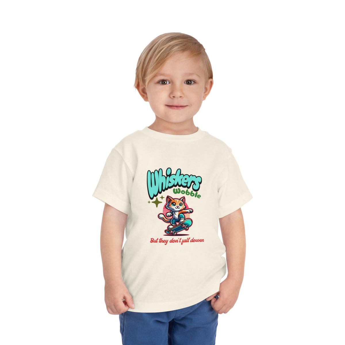 Toddler Tee — "Whiskers Wobble" Cute Skateboarding Cat Graphic Tee
