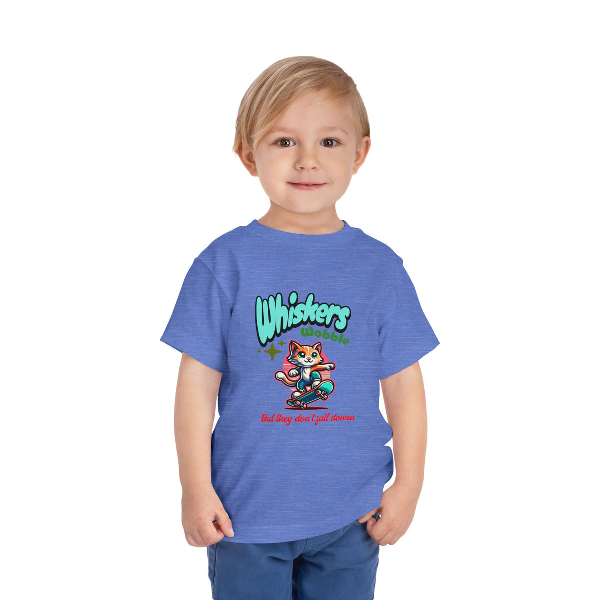 Toddler Tee — "Whiskers Wobble" Cute Skateboarding Cat Graphic Tee