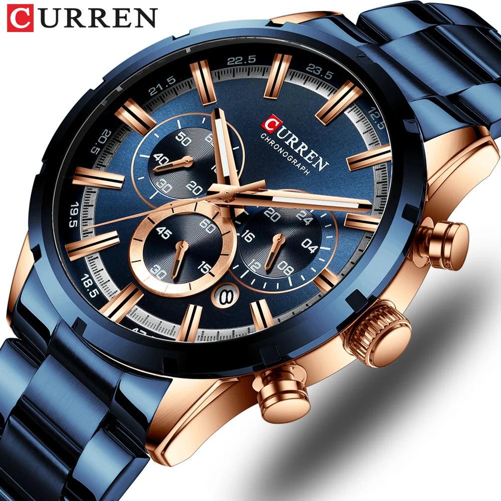 Curren Men's Watch Blue Dial Stainless Steel Waterproof Wrist Watch - GIFTS EMPORIUM