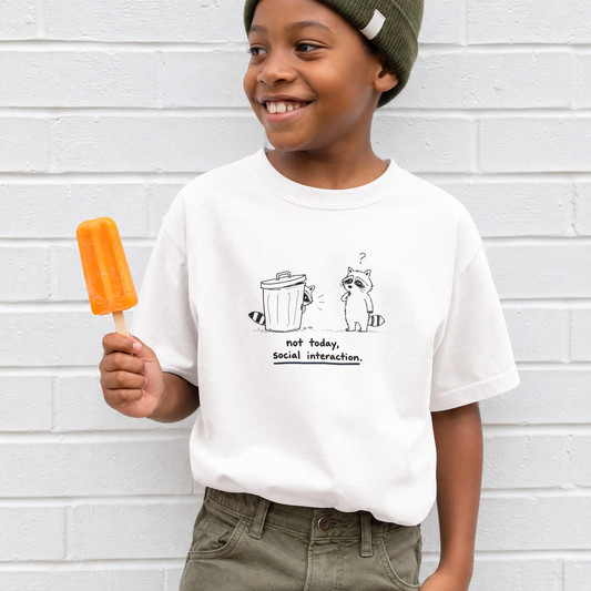 Toddler Tee — "Not Today, Social Interaction" Raccoon Graphic