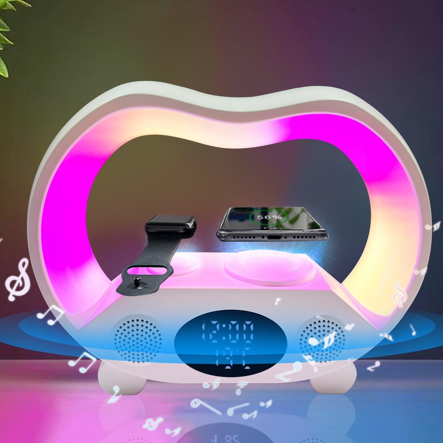 6 In 1 Smart Remote Control Bluetooth Speaker Ambience Intelligent LED Table Lamp Multi-function Wireless Charger Night Light - GIFTS EMPORIUM