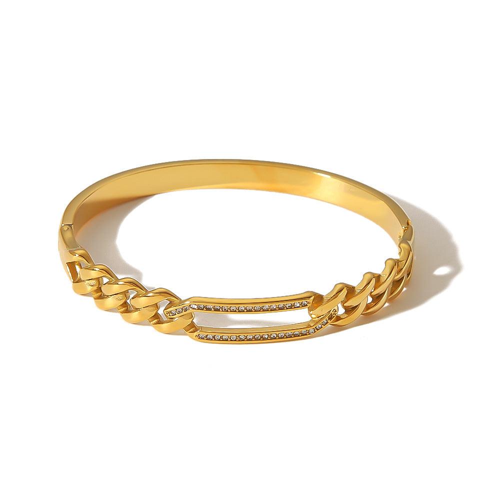 Twist Texture Rectangular Hollow Stainless Steel 18K Gold Plated Women's Bracelet - GIFTS EMPORIUM