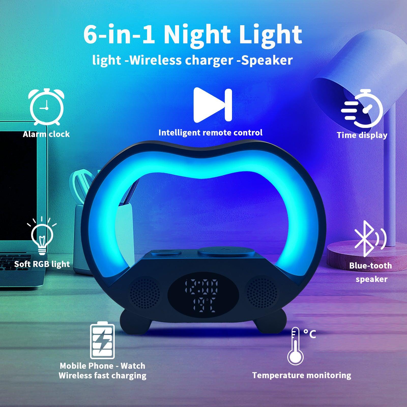 6 In 1 Smart Remote Control Bluetooth Speaker Ambience Intelligent LED Table Lamp Multi-function Wireless Charger Night Light - GIFTS EMPORIUM