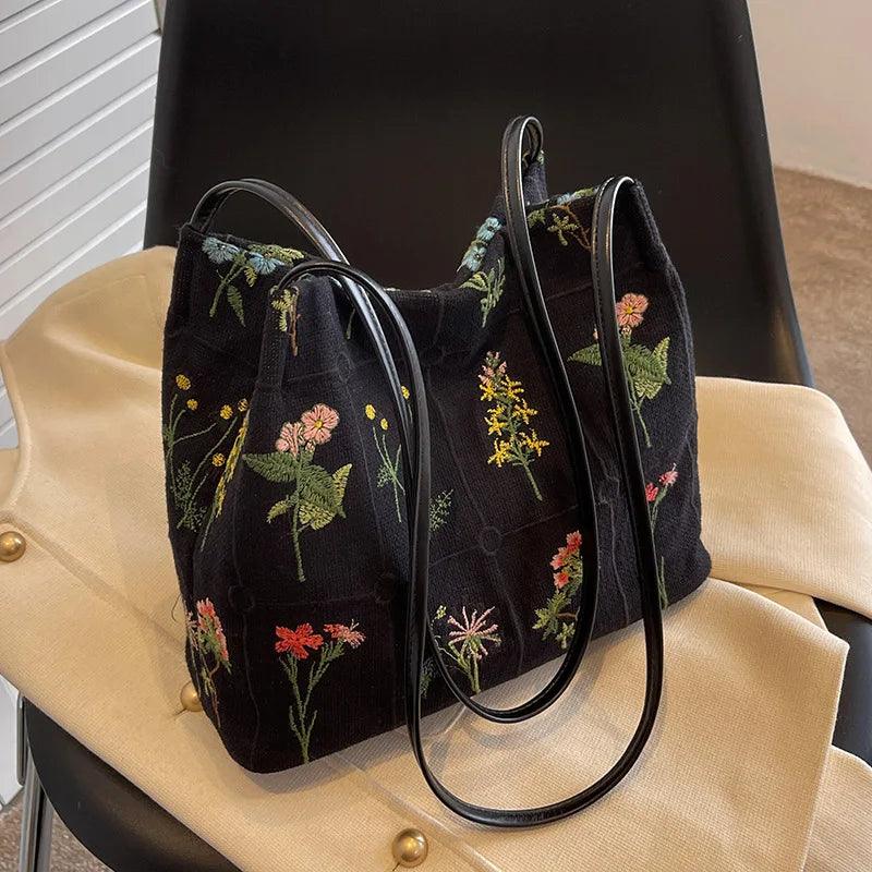 ISKYBOB 2023 Women Large Capacity Embroidered Tote Bag -Shoulder Bag -Bucket Bag