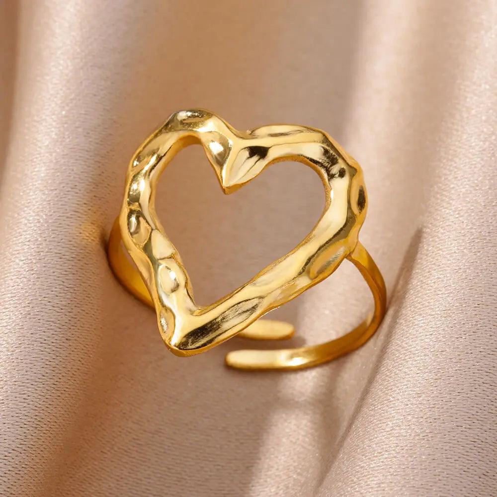 Stainless Steel Rings for Women Aesthetic Heart Gold Color Wedding Ring Waterproof Jewelry Finger Accessories Free Shipping Gift - GIFTS EMPORIUM