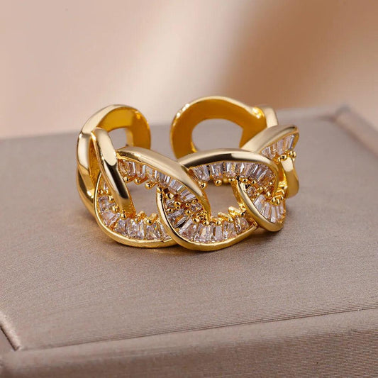 Stainless Steel Chain Rings For Women Gold Color Zircon Adjustable Finger Ring 2023 Trend Wedding Jewelry inoxidable anillos - GIFTS EMPORIUM