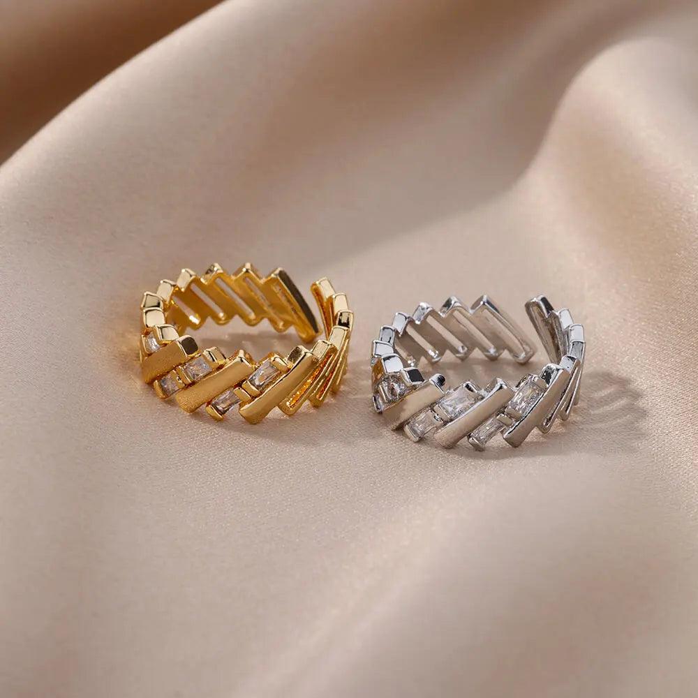 Zircon Bar Rings For Women Stainless Steel Bar Wedding Aesthetic Jewelry anillos - GIFTS EMPORIUM