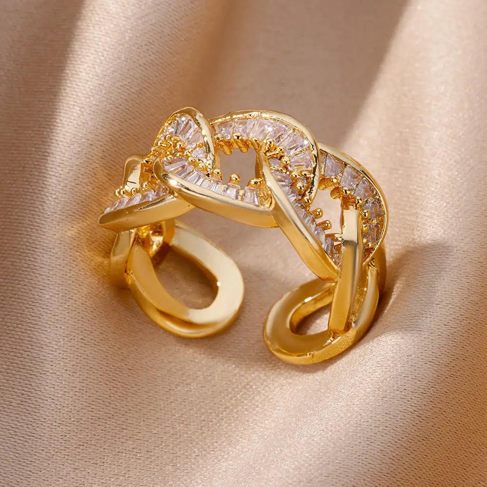 Stainless Steel Chain Rings For Women Gold Color Zircon Adjustable Finger Ring 2023 Trend Wedding Jewelry inoxidable anillos - GIFTS EMPORIUM