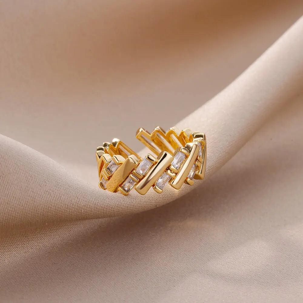 Zircon Bar Rings For Women Stainless Steel Bar Wedding Aesthetic Jewelry anillos - GIFTS EMPORIUM