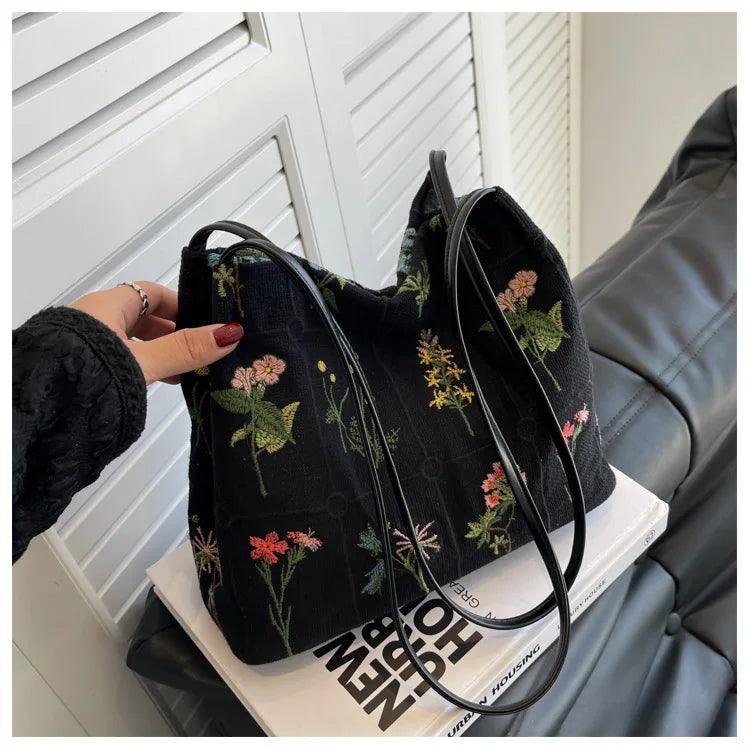 ISKYBOB 2023 Women Large Capacity Embroidered Tote Bag -Shoulder Bag -Bucket Bag