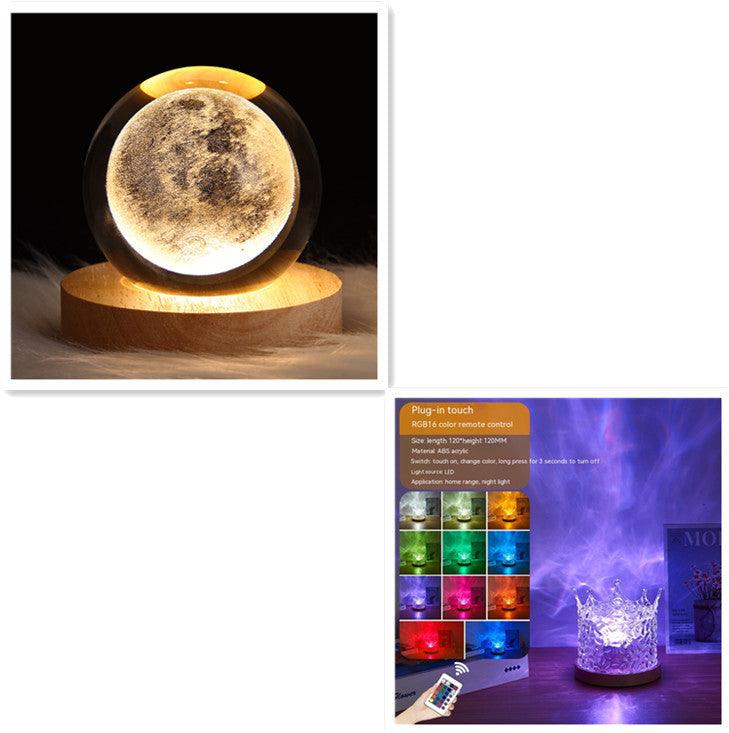 LED Water Ripple Ambient Night Light USB Rotating Projection Crystal Table Lamp RGB Dimmable Home Decoration 16 Color Gifts - GIFTS EMPORIUM