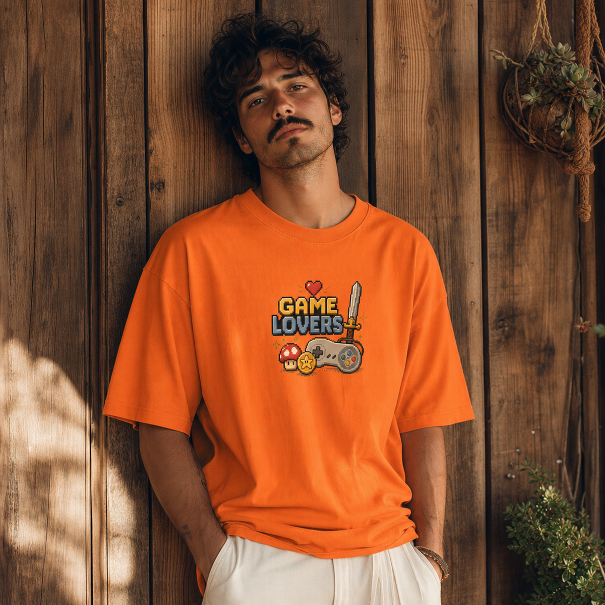 Game Lovers Pixel Art T-Shirt — Retro Controller, Sword & Power-Ups Tee