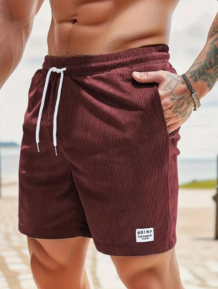 Lace-up Drawstring Summer Shorts Corduroy Sports Short Pants Mens Clothing