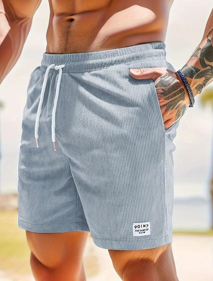 Lace-up Drawstring Summer Shorts Corduroy Sports Short Pants Mens Clothing