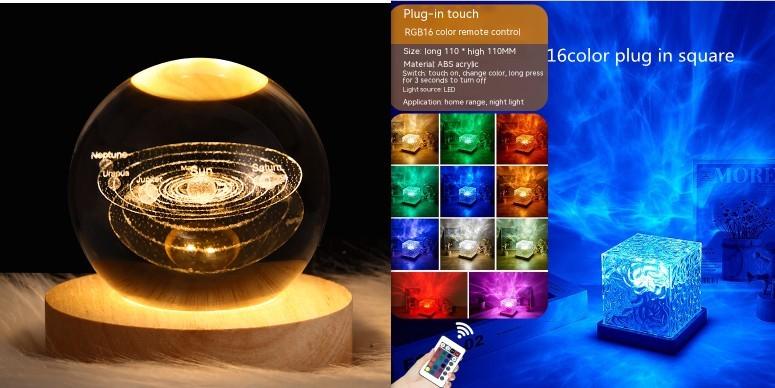 LED Water Ripple Ambient Night Light USB Rotating Projection Crystal Table Lamp RGB Dimmable Home Decoration 16 Color Gifts - GIFTS EMPORIUM