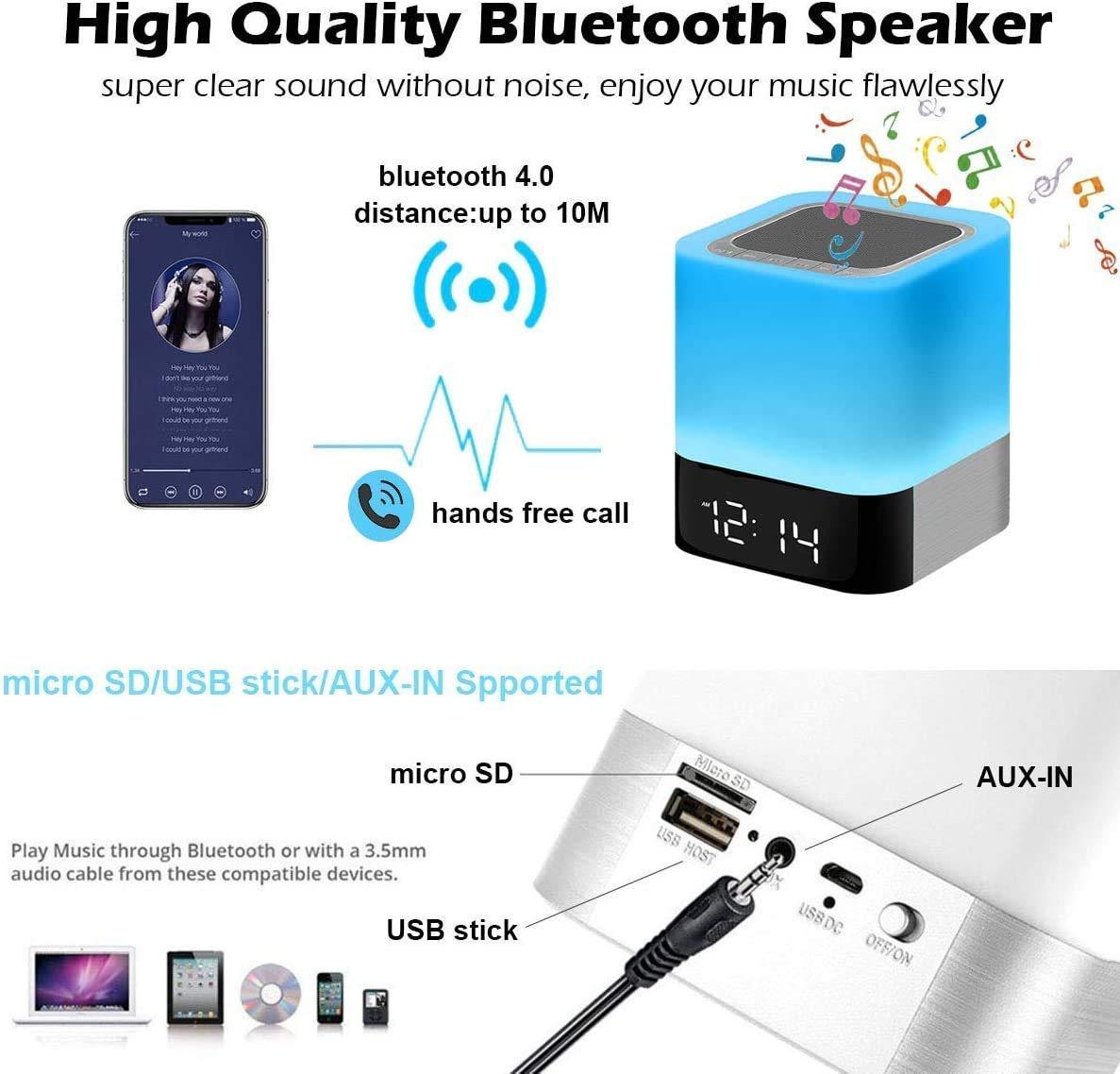 Alarm Clock Bluetooth Speaker Touch Screen LED Light Portable Colorful Light Desktop Audio - GIFTS EMPORIUM