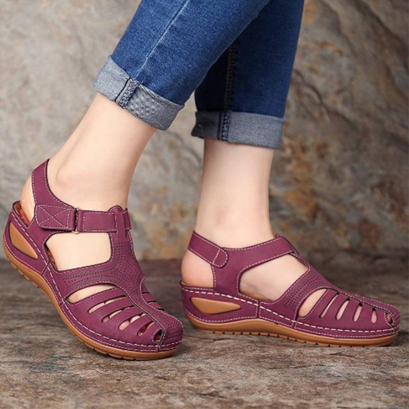 Women's Plus Size Retro Sandals Round Toe Wedge Sandals - GIFTS EMPORIUM